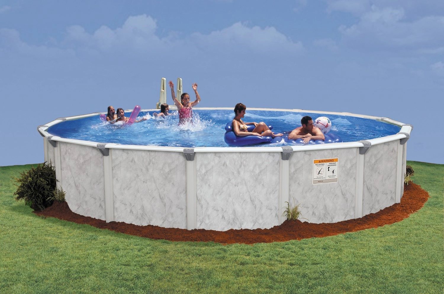 Seashore above-ground round pool with white wall and top rails