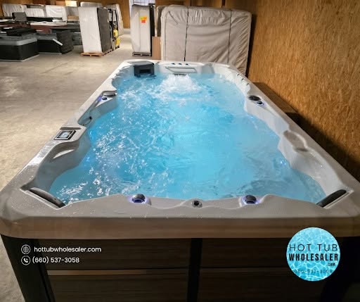 A hot tub inside the business showroom, from its public Facebook page; exact model unidentified